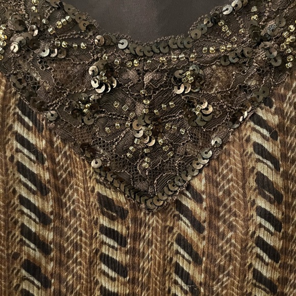 100% Silk Nine West Brown Beaded Tank Top - Picture 3 of 5